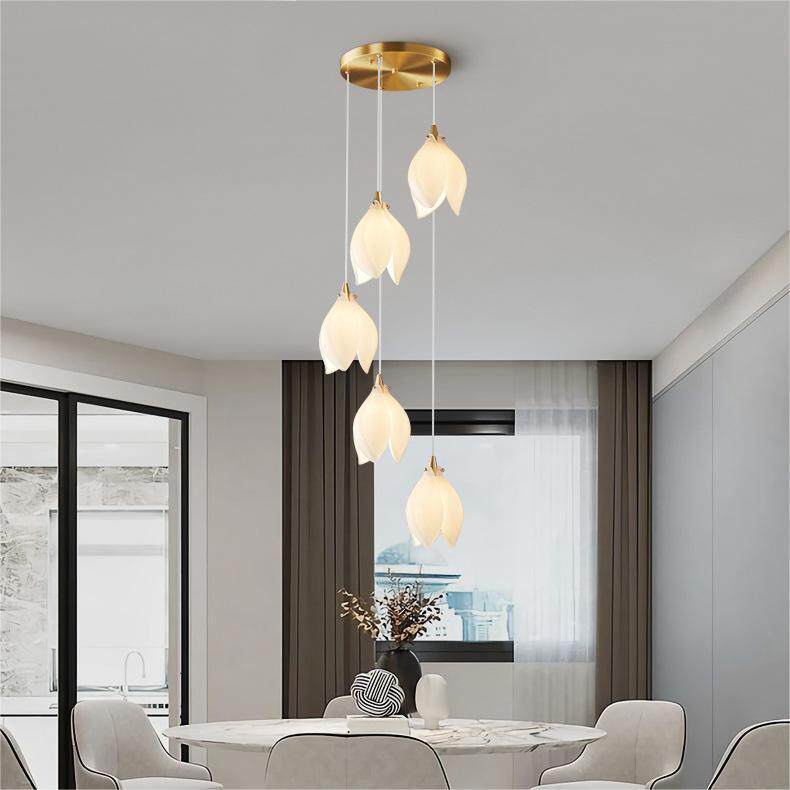 餐轻奢白单头个厅吊灯后现代简约卧室灯创意864性玉花蕾楼梯床头