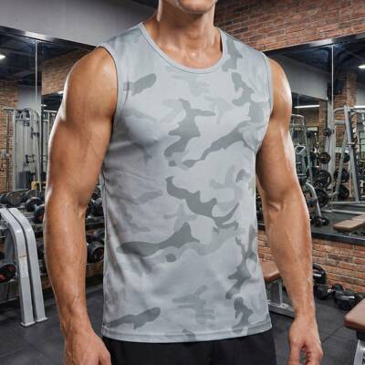 Men's Camo Sleeveless Tank Top Breathable Crew Neck Casual