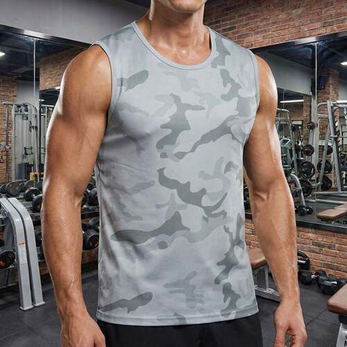 Men's Camo Sleeveless Tank Top Breathable Crew Neck Casual