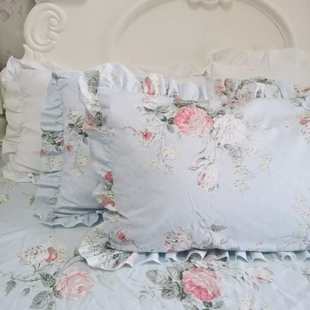 公 一对装 7K1田园风格 枕套两个蓝绿色纯棉带拉链枕套推荐