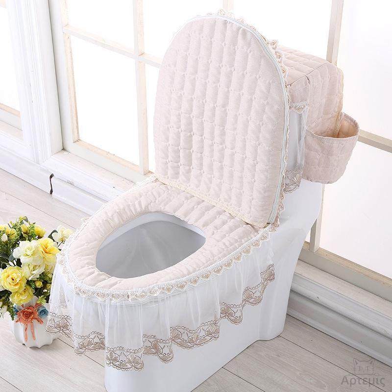 马桶套装三件套坐垫欧式蕾丝化妆室通用坐便套冬季家用防水马桶垫