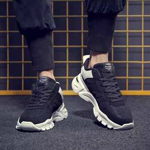 夏季黑色鞋子男鞋休闲夏天透气2025新款38码45男士运动老爹鞋男款