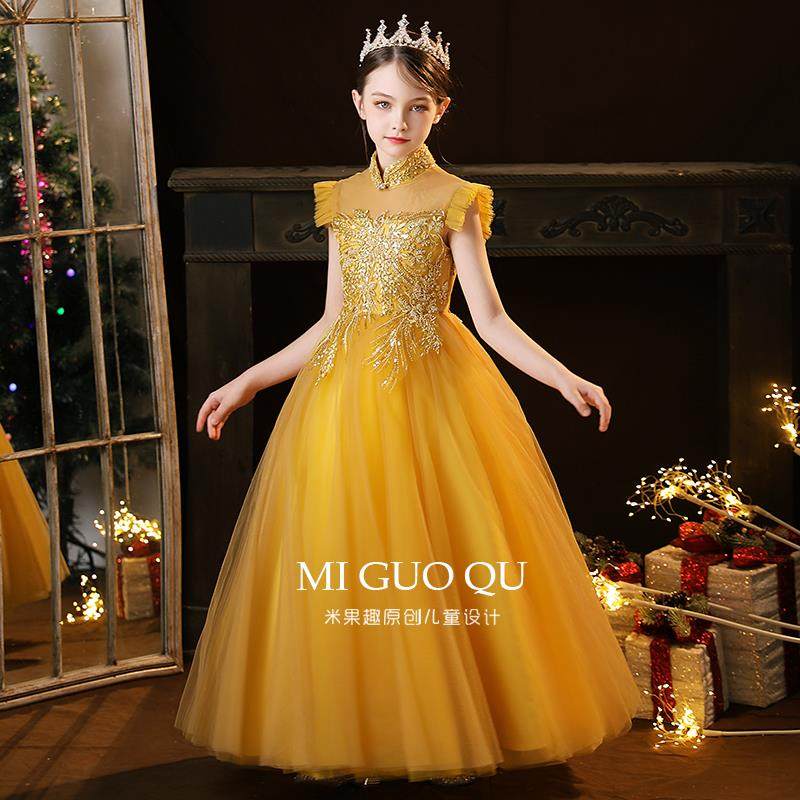 高档女童晚奢礼服轻小众秀钢公主裙黄色主走持人古筝琴儿童演出服,童装/婴儿装/亲子装,儿童礼服,淘宝优惠券,粉丝福利购,淘宝优惠卷