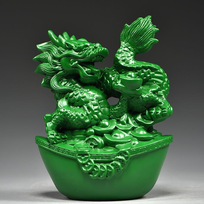 绿色木质青龙摆件十二生肖木头木制飞龙家居补角电视柜装饰工艺品图片