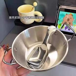高颜值宿舍不锈钢燕麦泡面碗 早餐沙拉双耳碗勺子个人家用餐具新款