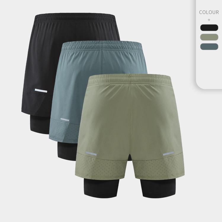 运动短裤男士假两件弹力篮球跑步健身服夏季速干训练带内衬短裤子