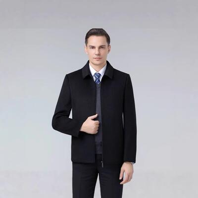 冬新款男士绵羊毛克商务F8865-KL休闲翻领领导夹毛呢外套短款端大