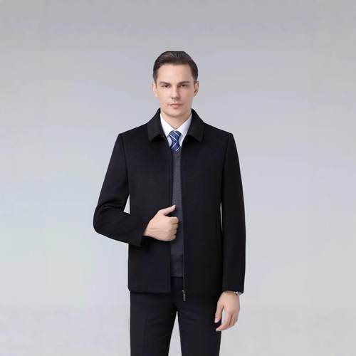 新款端男士F8865-KL绵羊毛夹克呢商务高休闲翻领领导冬毛外套短款