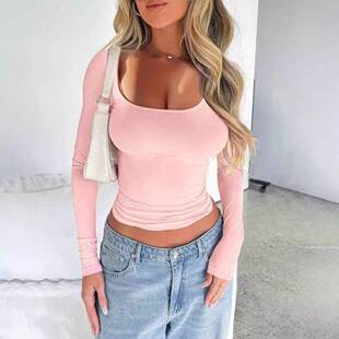womens plain square neck slim fit knitted tee knitwear