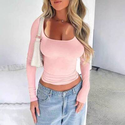 Women Square Neck Sleeve Casual Daily Wear Slim Shirt Ladies