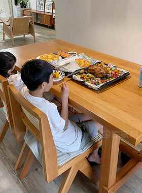 ?木全实餐桌家用长形餐厅红橡木松木大桌子1806原桌椅组合木方大