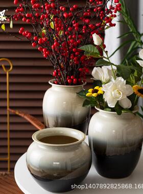亮面釉灰白渐变陶瓷花瓶水养插干花简约现代新中式家居摆件陶瓷瓶