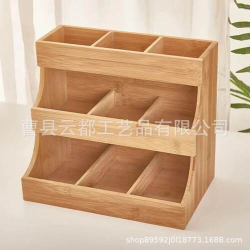 现货多层置物架实木厨房台面调料罐收纳架桌面竹制多层茶包收纳架