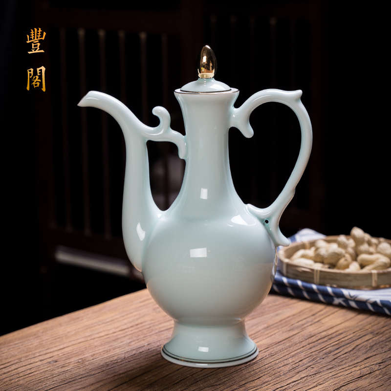 粉红色家用陶瓷酒壶1斤装大号分酒器白酒倒酒壶酒店用品描金镀银