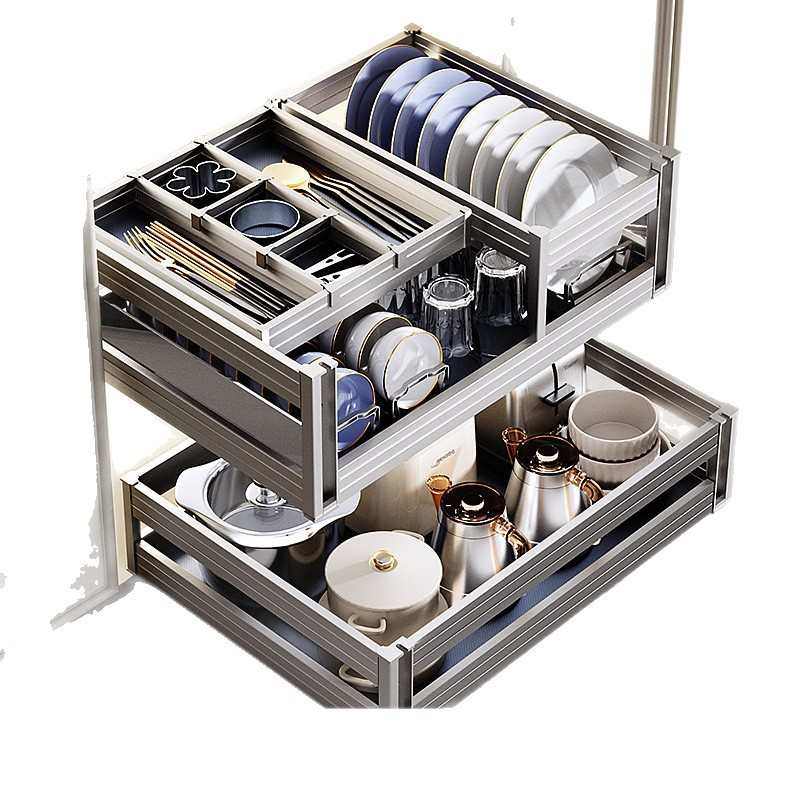 碗碟拉篮厨房橱柜内置双层抽中抽抽屉式碗篮太空铝合金三层橱柜碗,厨房/烹饪用具,厨房抽屉置物架,淘宝优惠券,粉丝福利购,淘宝优惠卷
