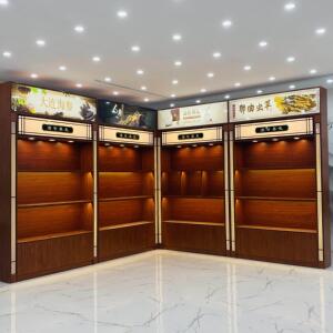 需定制滋补行展示柜参茸海参燕窝虫草展示柜实木带灯货架干 干货