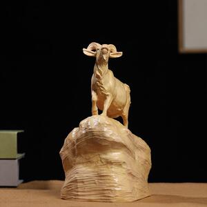 乐清家黄杨木雕生肖山羊领羊头摆件实木居客羊厅装饰品工艺品送礼