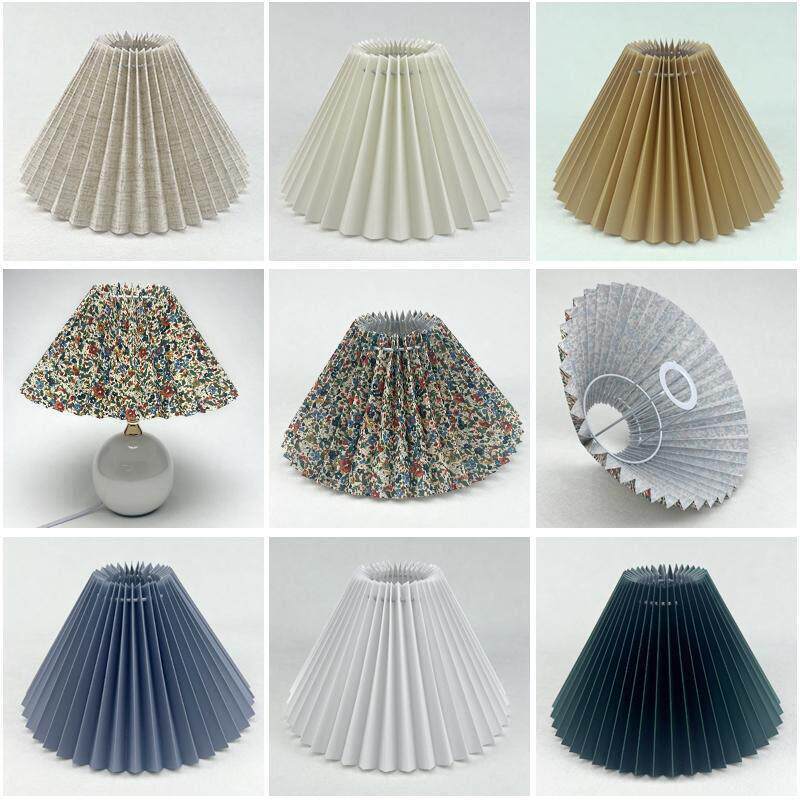 田园风百褶麻布艺台灯罩小碎花复古卧室酒店床头落地灯具配件DIY