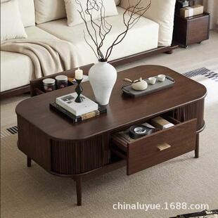 中式黑胡桃木色实木电视柜客厅北欧茶几组合收纳储物复古风家具