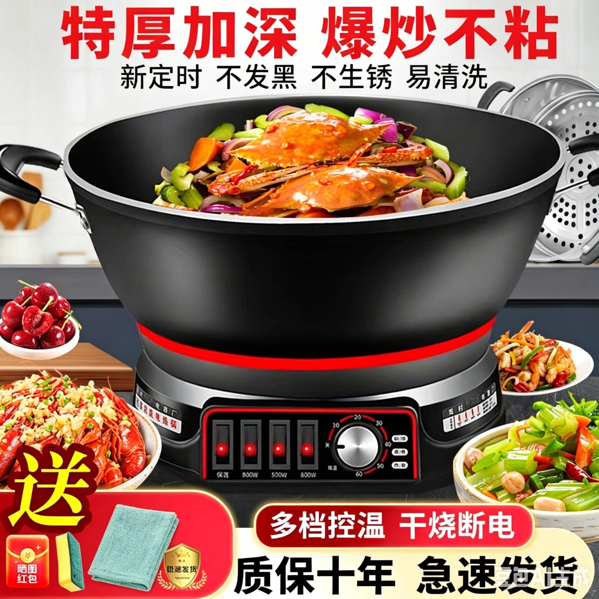 不粘锅电炒锅家用多功能电热锅连体电火锅蒸锅煮锅炖锅电锅炒菜锅