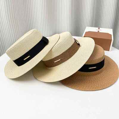 夏天帽子女款2026新款成人防晒帽时尚赫本风草帽子女法式平顶礼帽