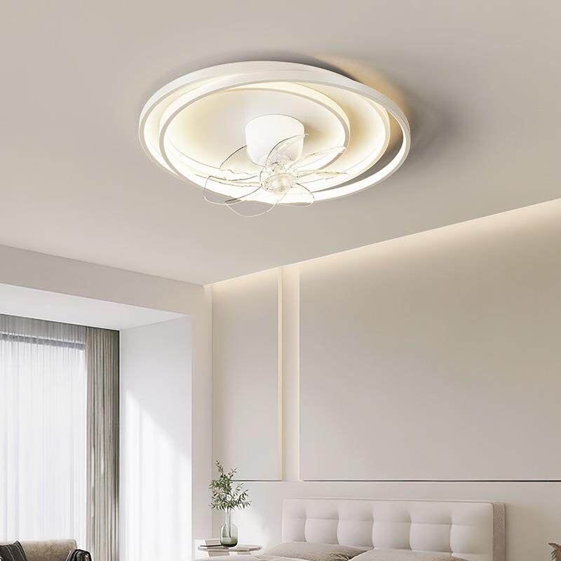 简约卧室灯极简护眼圆环风扇灯吊扇灯创意摇头大风力静音中山灯具