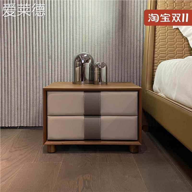 POLTRONA FRAU 床 头   柜   马鞍皮硬皮拉手极简胡桃木 床 边   柜   柏秋纳弗洛  垫垫