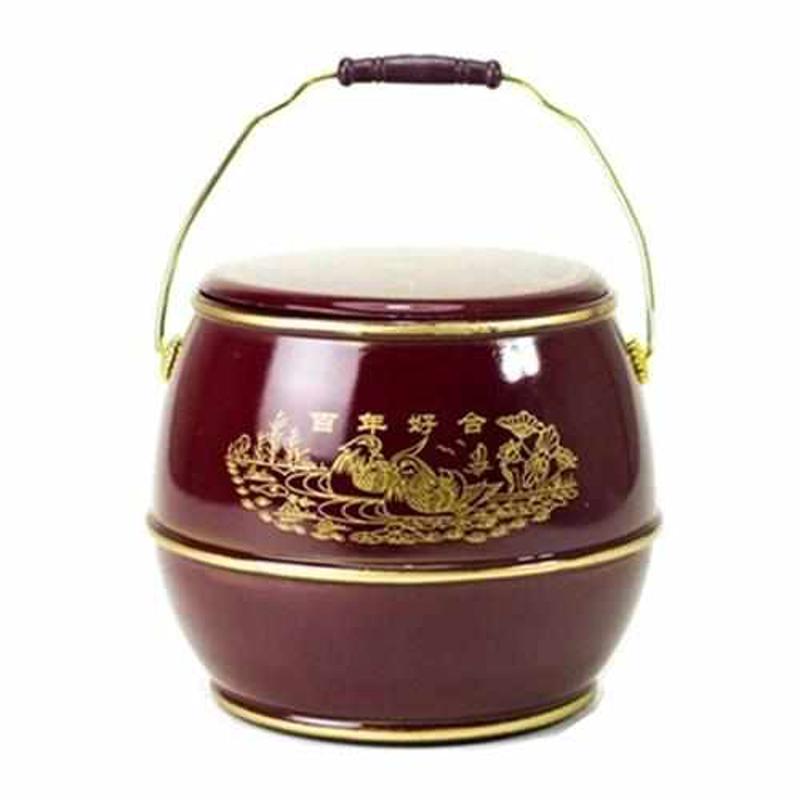 老式农村子孙喜桶红结婚庆用品大全小号红桶陪嫁三件套装陶瓷