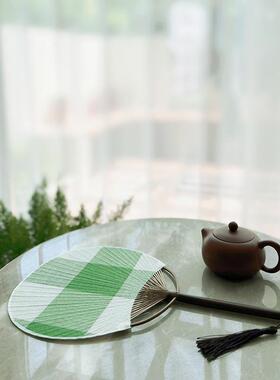 汉服团扇中式扇子布面扇古风短柄竹男女布面圆形双面茶扇宫扇定制