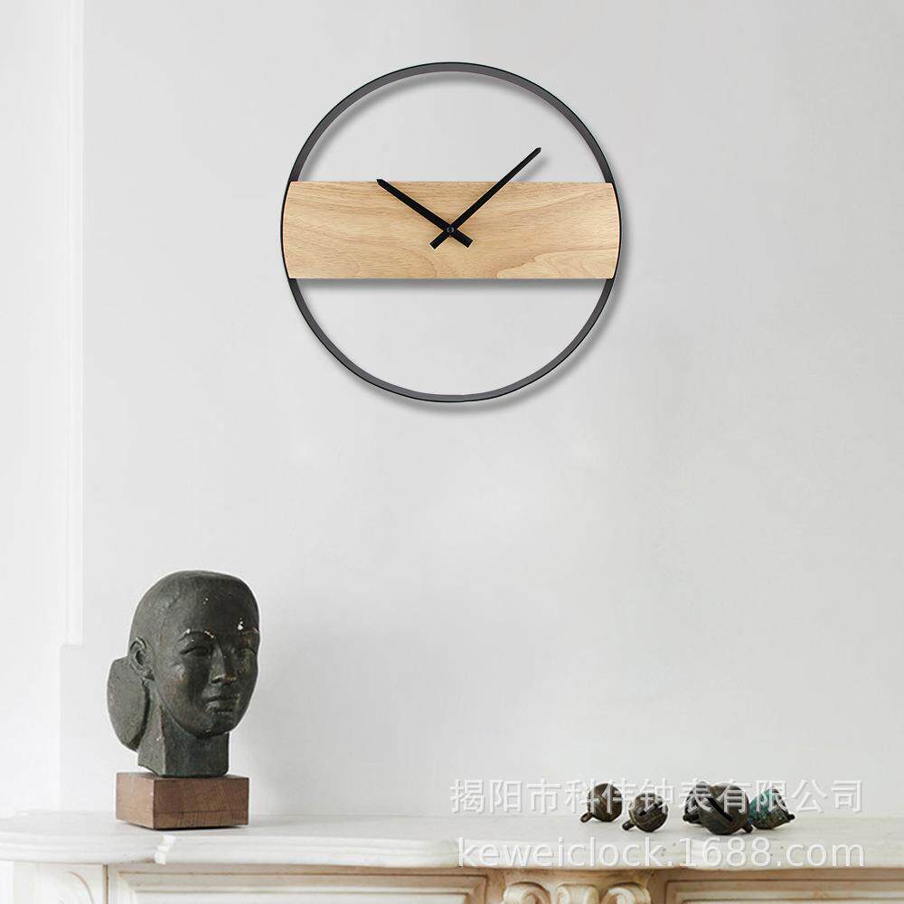 日MQS意木制创简约艺木质挂钟客厅钟表家用式石英时钟铁时尚挂表