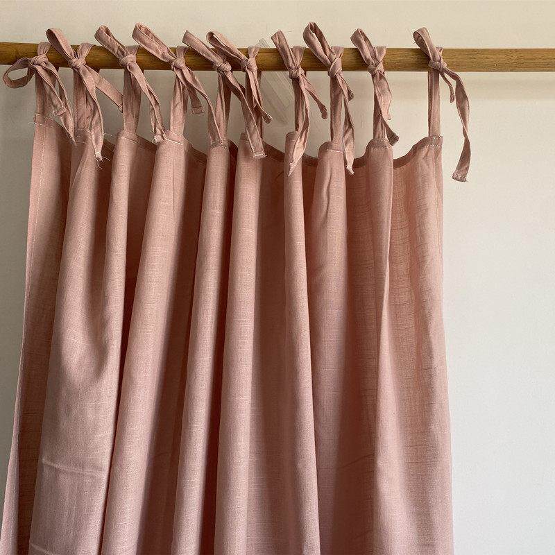 外贸窗帘成品纯色棉麻飘窗穿杆日系麻布隔断半遮光亚麻短门帘清仓