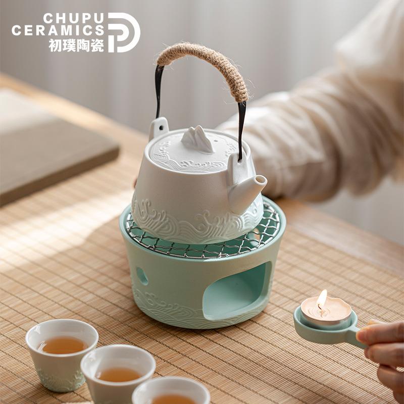 初璞海浪温茶壶陶瓷茶具套装家用简约现代轻奢提梁壶户外喝茶杯子