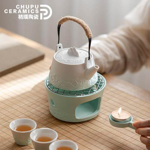 初璞海浪温茶壶陶瓷茶具套装家用简约现代轻奢提梁壶户外喝茶杯子