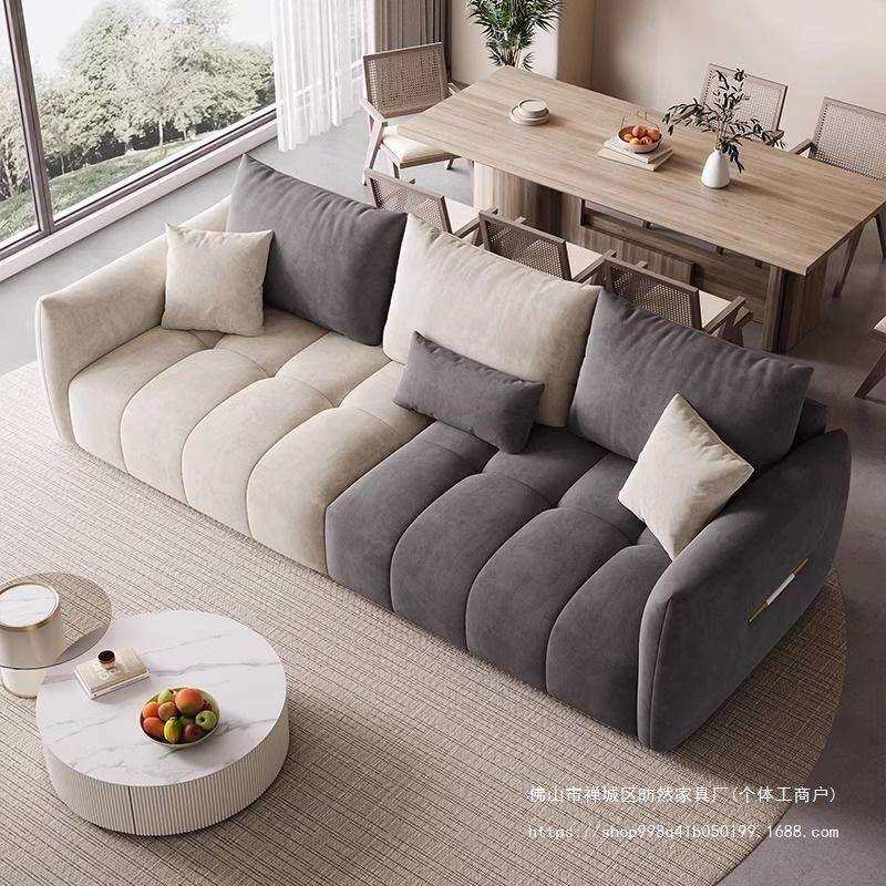意式轻奢亲肤柔顺麂皮绒布艺沙发客厅海绵简约三人位直排小沙发