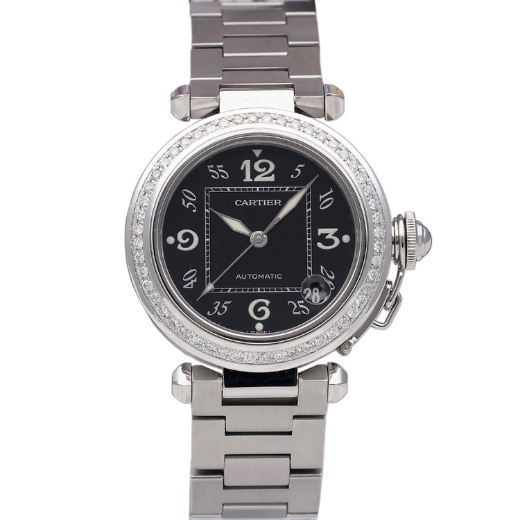 黑盘[9.8新]卡地亚帕莎35mm后镶钻自动机械手表女表