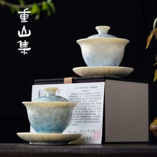 窑变结晶釉三才盖碗防烫高温陶瓷茶具家用大号泡茶碗高档 新品
