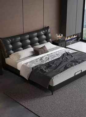 新款202代简约卧大黑熊39250现布艺床实木框架高5端大气主室软体