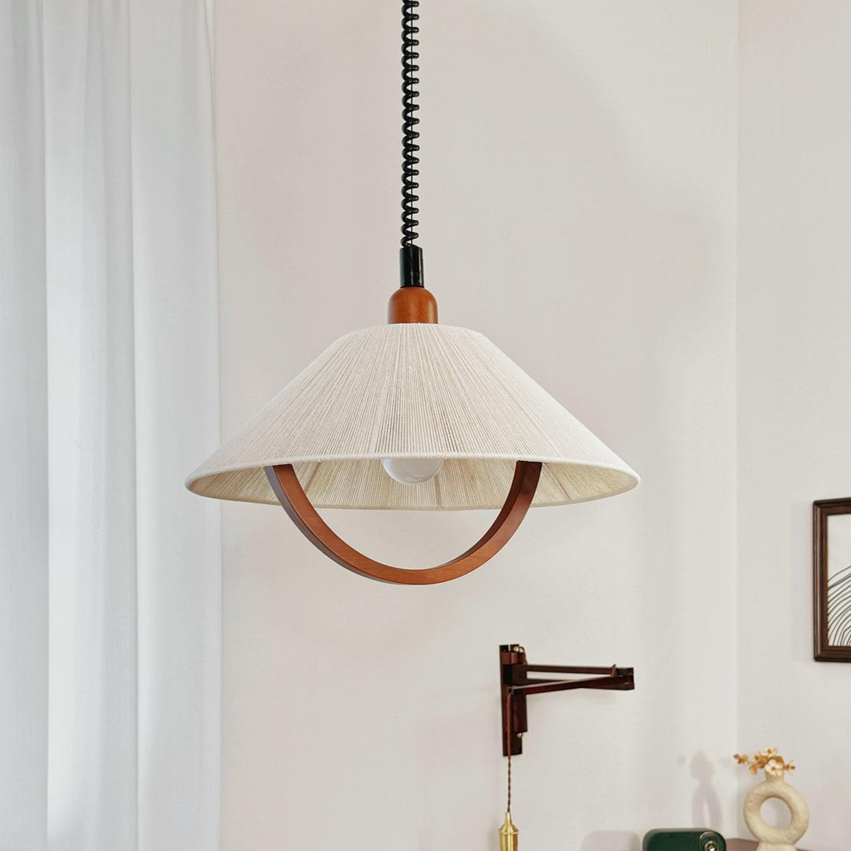 餐厅吊灯可升降法式中古原木奶油风棉麻民宿吧台卧室书房复古吊灯