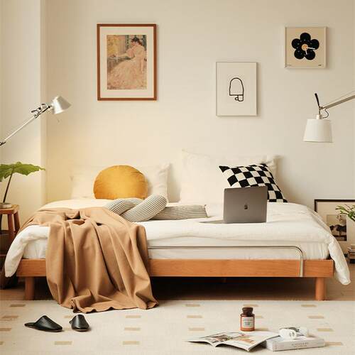 小户型榻榻米床日式实木双人床樱桃木家具1.5米床架无床头床