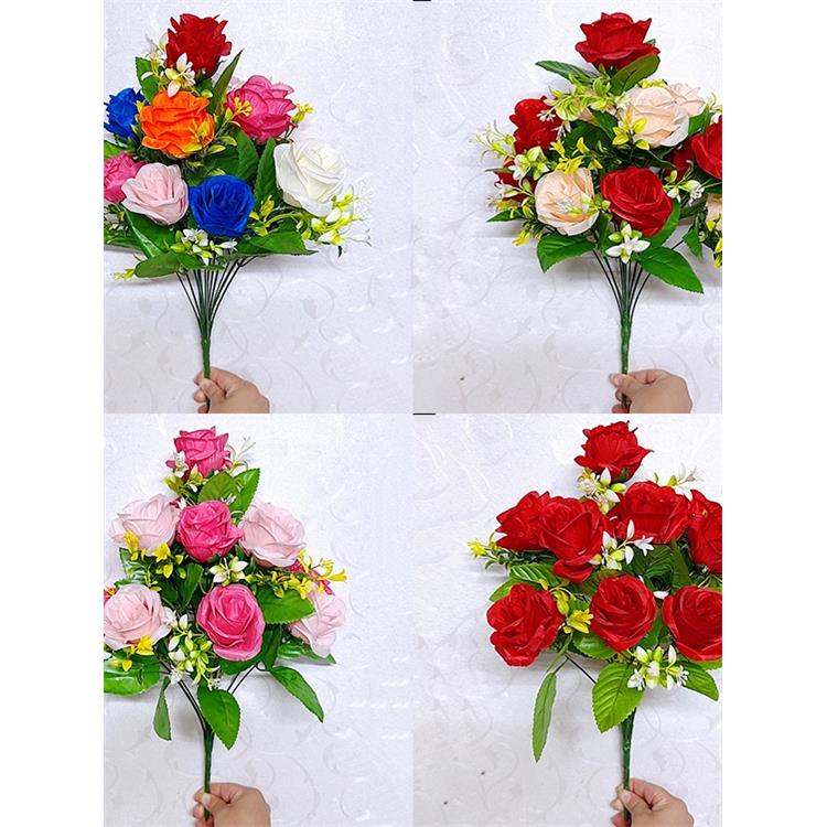 彷真花假花餐桌卧室客厅装饰品摆设花束手捧运动会绢花塑料玫瑰花