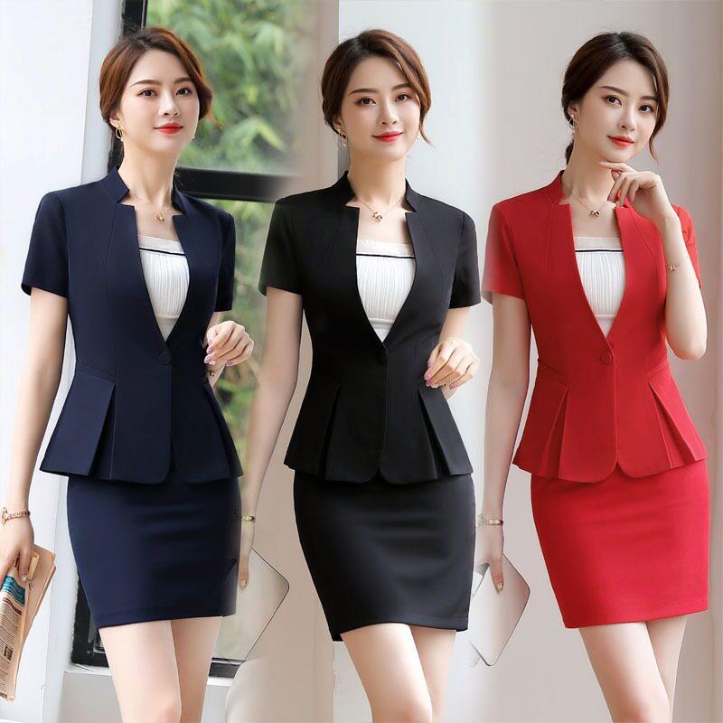 短袖薄款西装外套女夏季职业装珠宝工作服酒店前台短款小西服套装