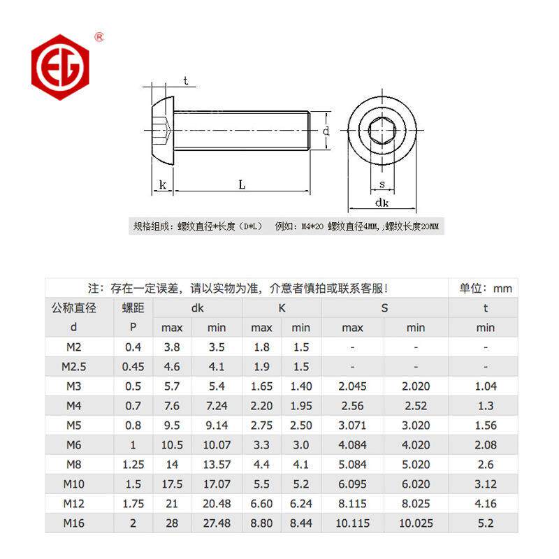 鹏驰12.9级黑色合金钢半圆头内六角螺丝ISO7380蘑菇头螺钉M8M10
