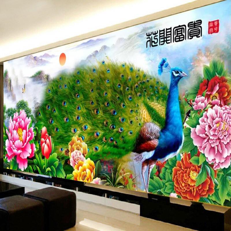 青飞新版孔雀图十字绣花开富贵孔