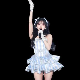 韩国新款 英同款 演出服蓝色条纹新舞蹈队台套装 打歌服 女团IVE张元