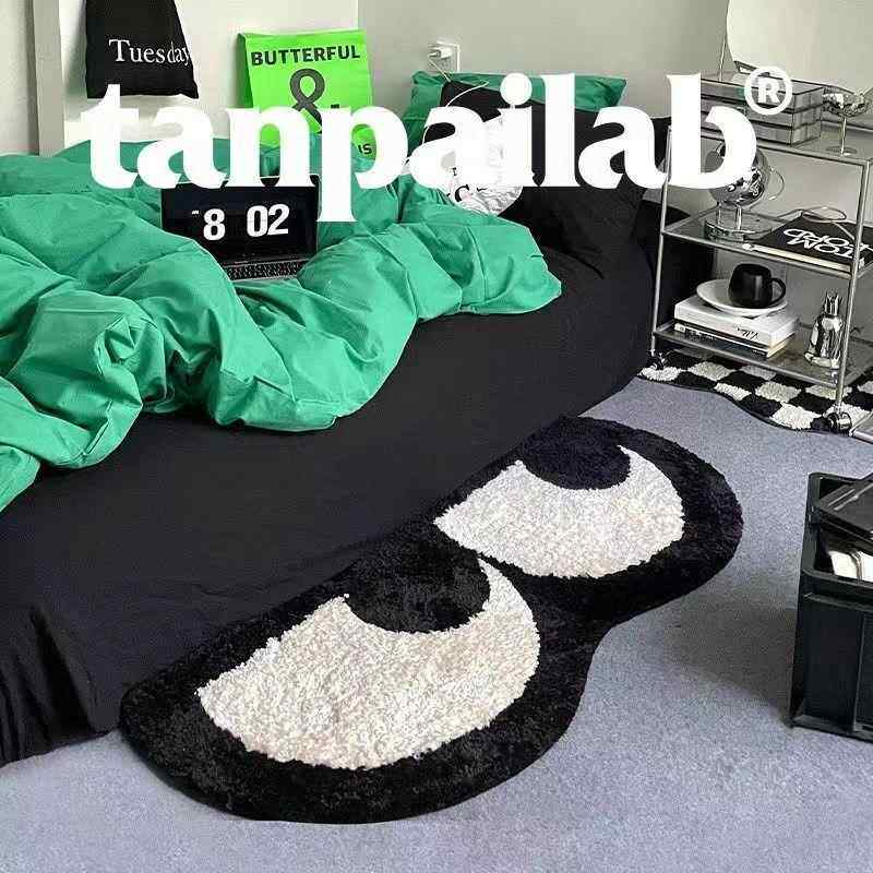 网红爆款仿羊绒床边地毯黑白风地毯卧室毯客厅窗边防潮耐脏地垫