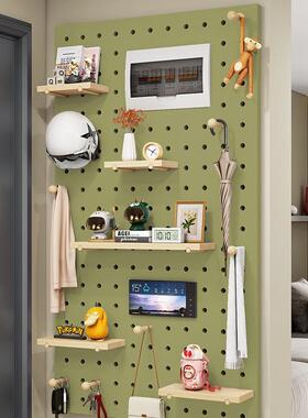 实木洞洞作板定景挂墙IPC上板装饰隔板置物架书桌背墙展示架收纳