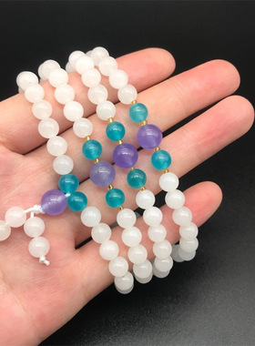 厂家新疆金丝玉糖果手链108颗佛珠4圈白玉石手串直播货源真品