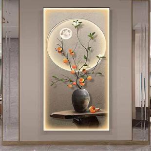 新中式入户玄关画2024年新款高端入户正对门茶室挂画禅意发光灯画