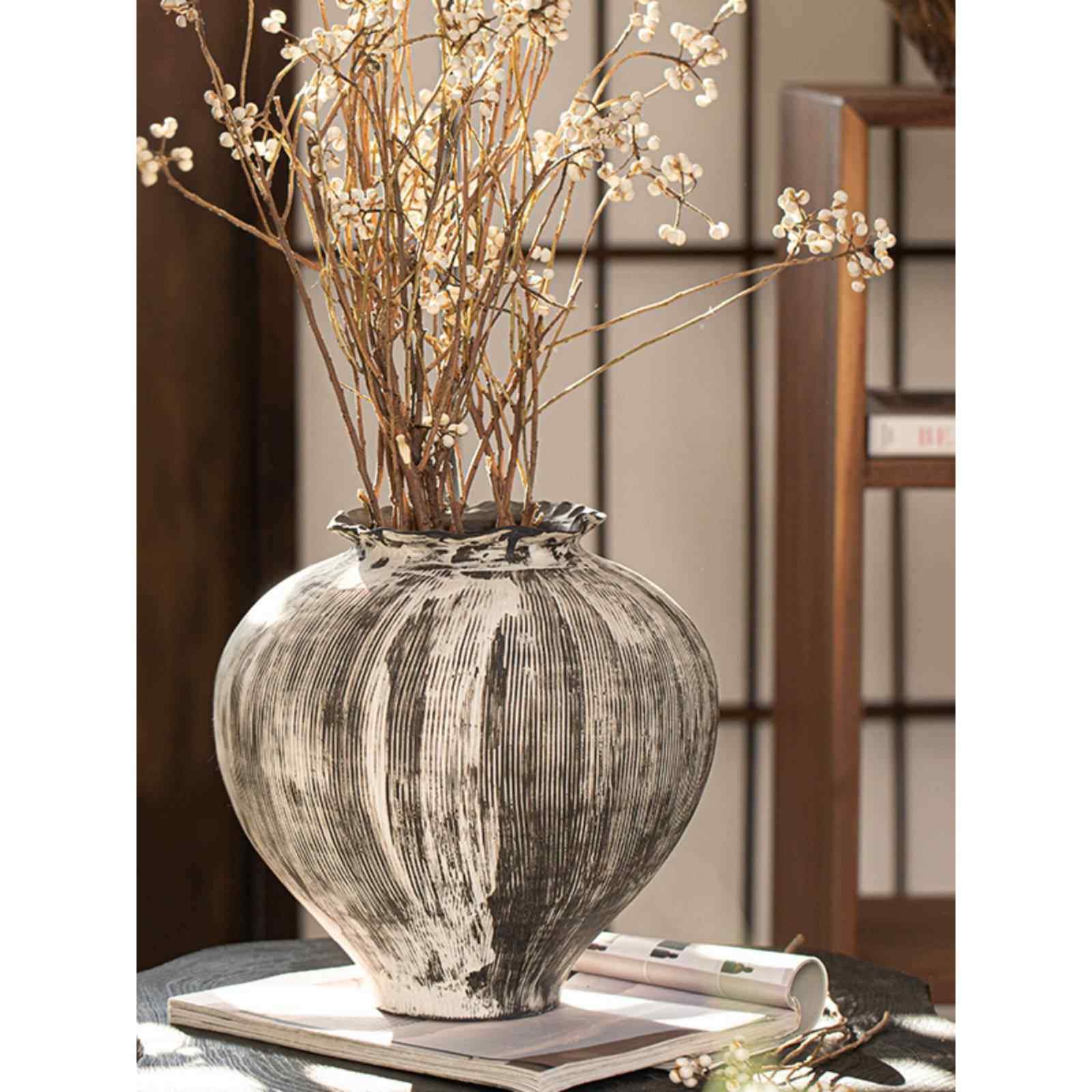 景德摆镇侘风花陶罐覆古粗陶中MCL式日式插花瓶客厅寂玄关酒店禅
