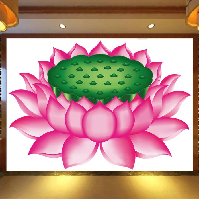 荷花莲花图佛堂壁画南无阿弥陀佛背景墙贴画佛堂用品装饰画贴纸图片